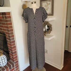 Max Studio Black and White Patterned Jumpsuit Pockets Belt Loops Size Large
